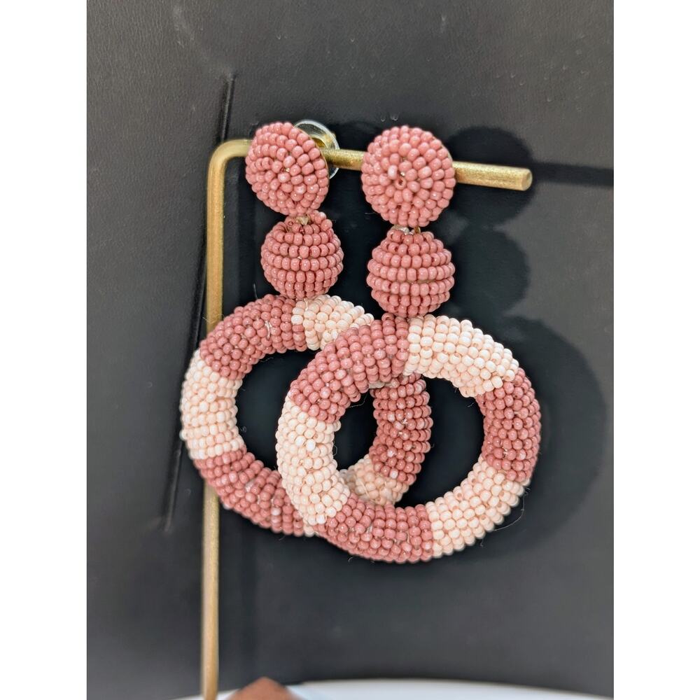 Vintage Soft Mauve & Pale Pink Seed Bead Dangle Pierced Earrings